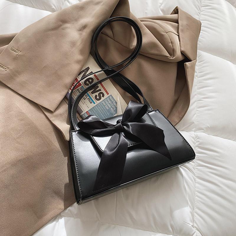 

Ladies Fashion Shoulder Bags Casual Ladies Bags Pure Color Retro French Bowknot Shoulder Mobile Phone, Black