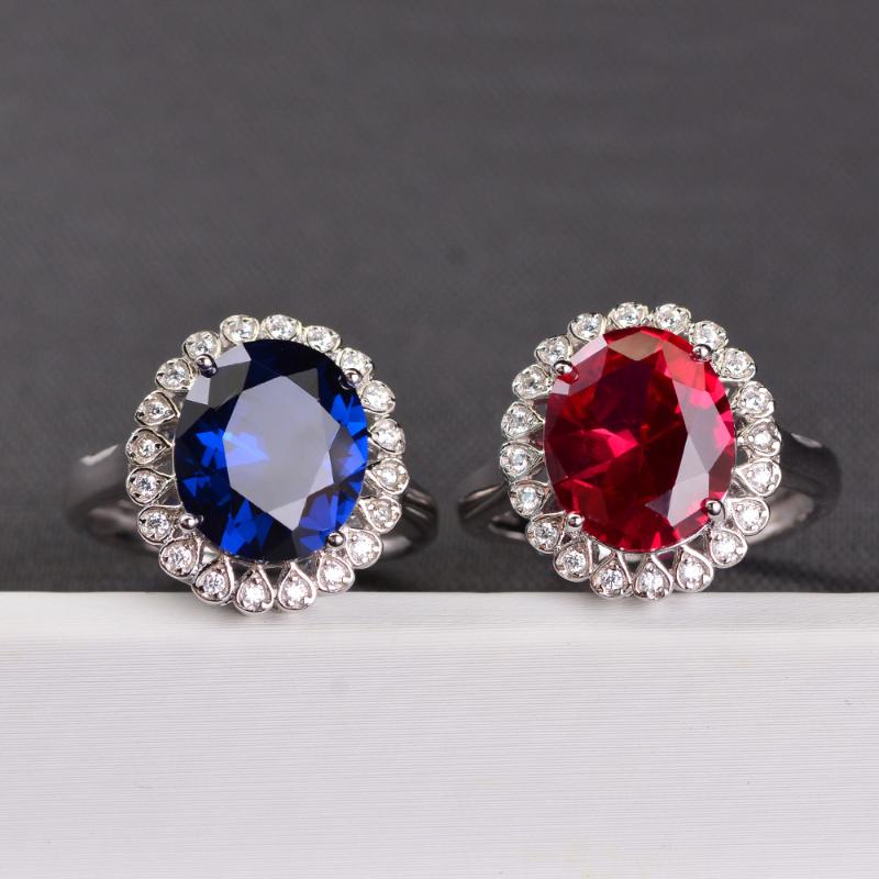 

Fashion 925 Sterling Silver Oval Ruby Gemstone Engagement Adjustable Opening Adjustable Couple Ring Wedding Band Wholesale