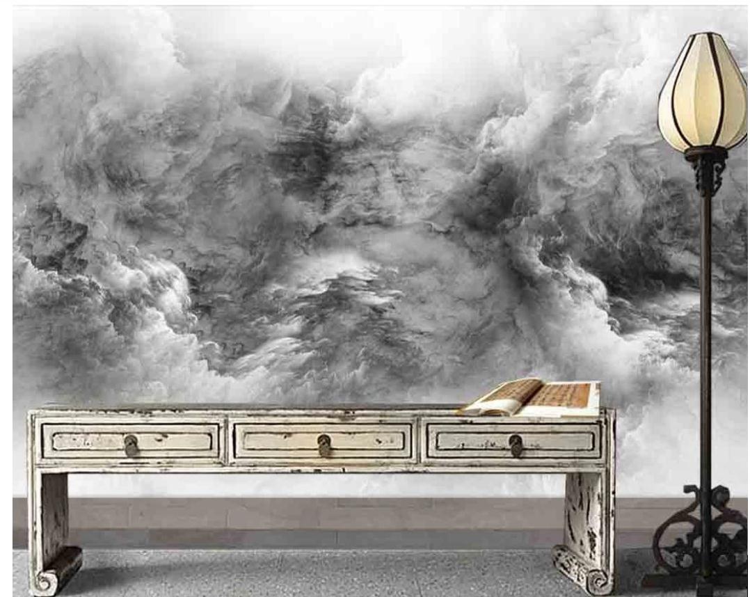 

Modern freehand abstract cloud wallpapers Chinese decorative painting 3d stereoscopic wallpaper, Grey