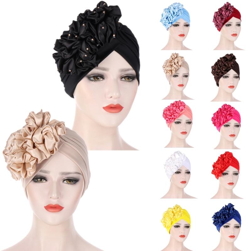 

Temperament Ladies Headwear Multicolor Muslim Female Banquet Caps Applique Hat Fashion Baotou Caps Rhinestone Flowers Hat, Yellow