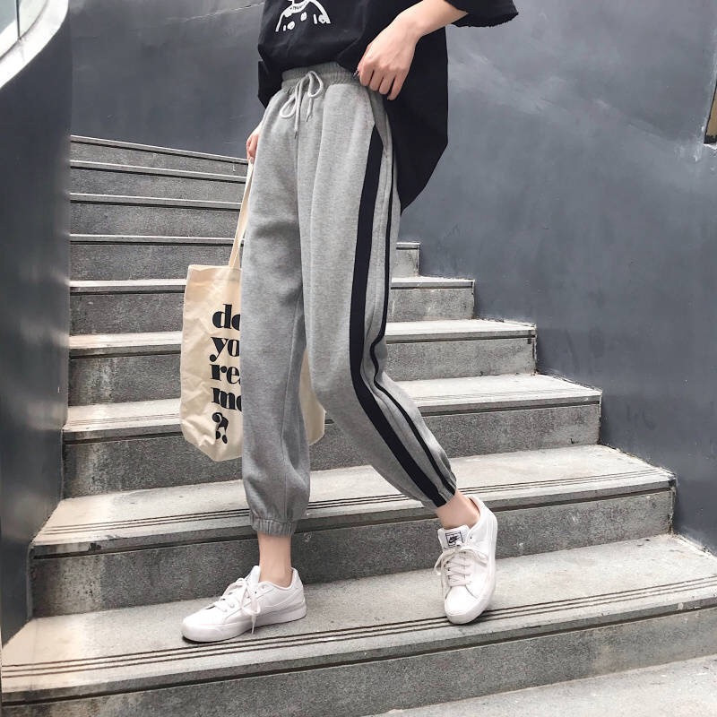 

Sweatpants Woman Pants Black Gray Patchwork Loose Harem Pants Women Hip Hop Running Trousers Mujer Pantalones, Black;white