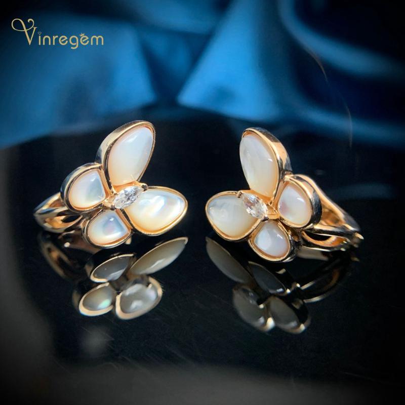

Stud Vinregem Luxury 925 Sterling Silver Wedding Engagement Butterfly 18K Yellow Gold Pearl Studs Earrings For Women Fine Jewelry, Golden;silver