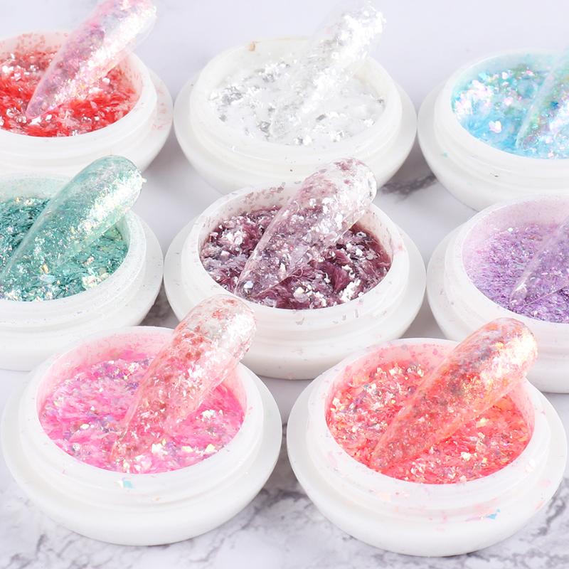 

1 Jar Aurora Nail Glitter Opal Powder Holographic Sparkly Mermaid Dust Irregular Nail Sequins Paillette Flake Manicure LY1857