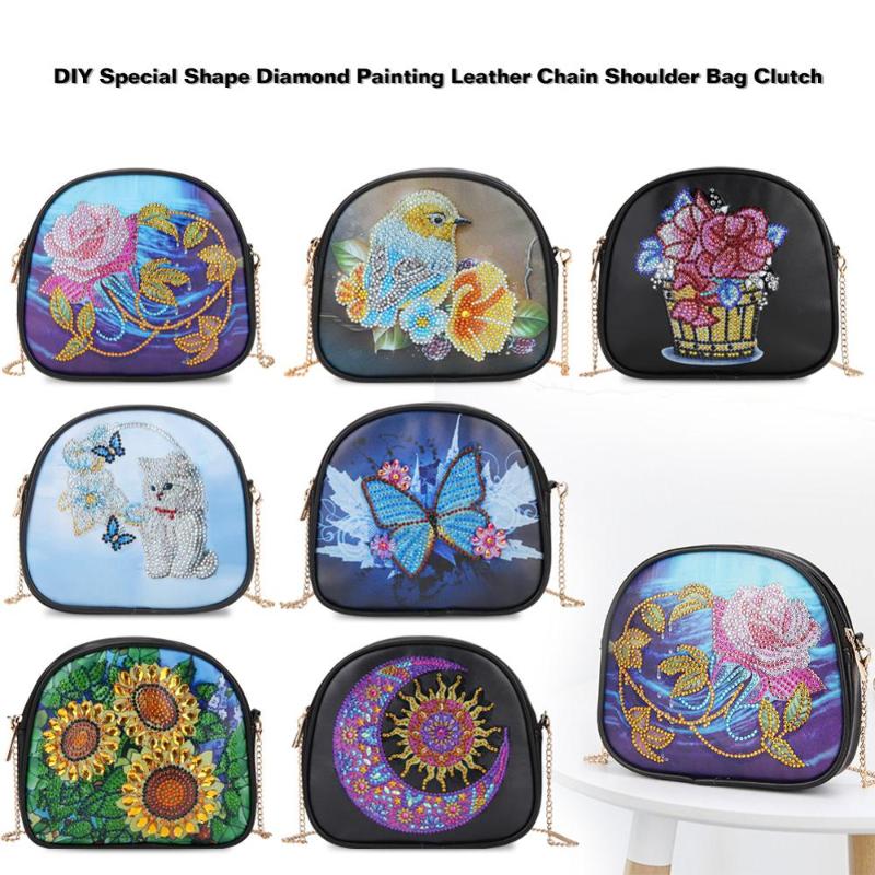 

Paintings 5D DIY Special Shaped Diamond Painting PU Leather Crossbody Bags Chain Clutch Craft Embroidery Sun Moon