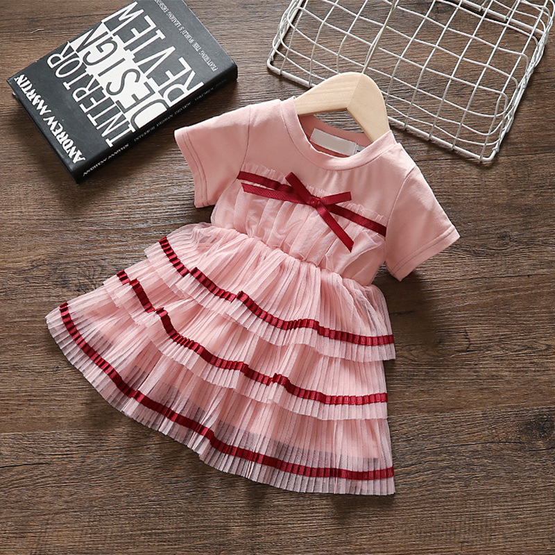 

2021 New Wedding Toddler Infant Girls Lace Princess Formal Christening Layered Outfits Baby Clothes 0-4y 5s39, Pink