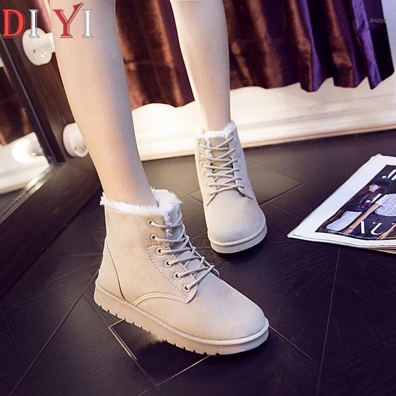 

Winter High Top Women's Shoes Lace Up Snow Women Boots Platform Suede Woman Shoes Ladies Thick Plush Padded Boots Ankle Boot E071, Beige