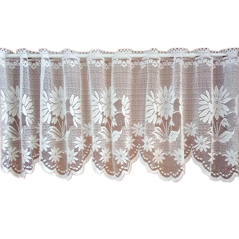 

European and American Style Yarn Cotton Splice Beige Crochet Lace Edge Coffee Curtain Multi-function Decorative Short Curtain, White
