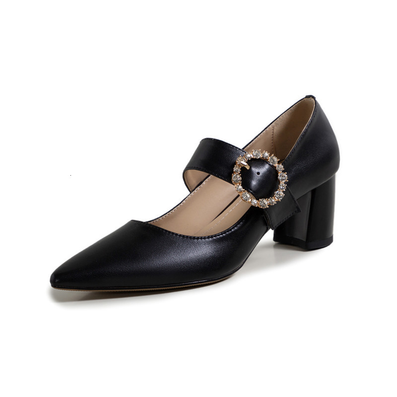 

2021 New Size 33-43 Female Pumps Thick Heels to Buckles Sweet Wedding Party Shoes 5AJ8, Black