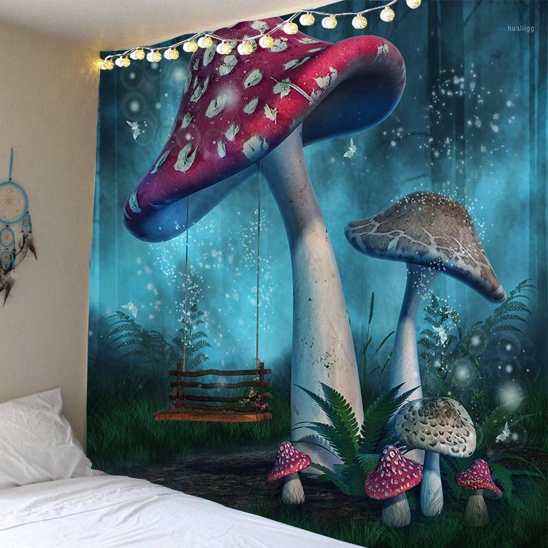 

Tapestry Witchcraft Mushroom Tapestries Green Forest Tapzi Wall Hanging For Home Deco Living Room Bedroom Large size1