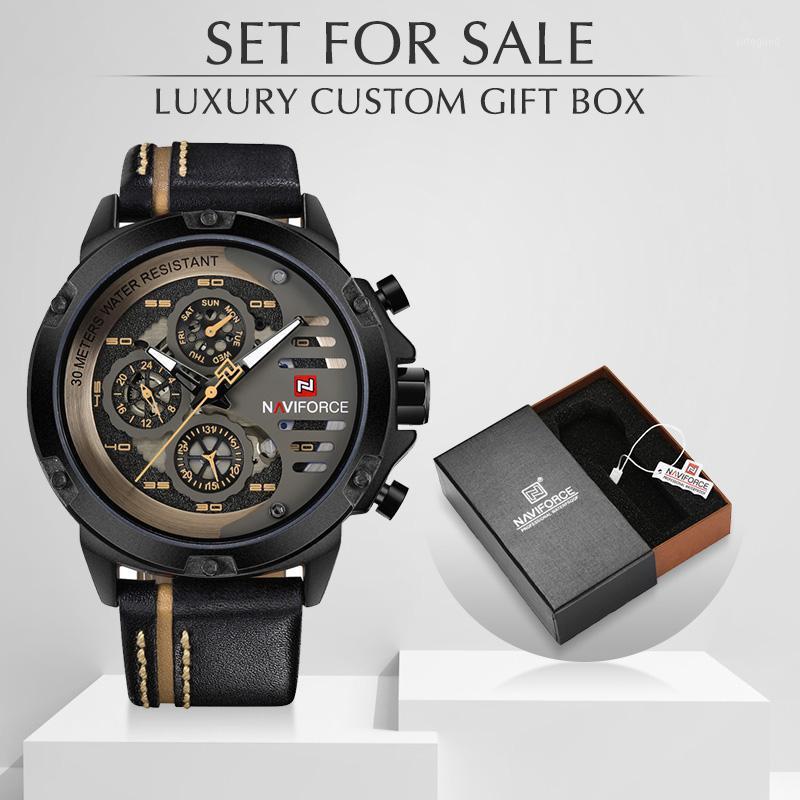 

Men's Watches NAVIFORCE Quartz Watch Man Leather Sport Wristwatches Waterproof Male Clock With Box Set For Sale1, Gbn-box-b