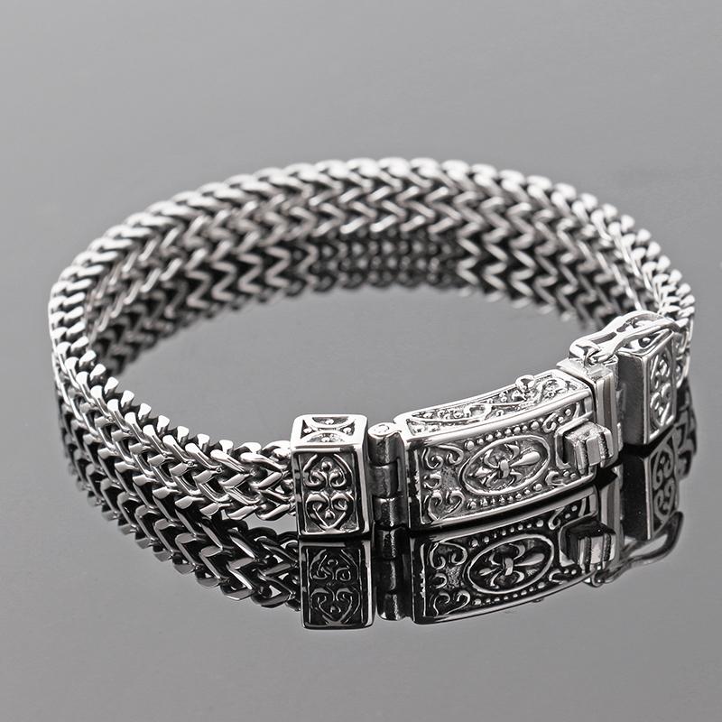 

New button Stainless Steel double Bracelet Men Fashion Rhombus Chain & Link Mens Bracelets Stainless steel bracelet