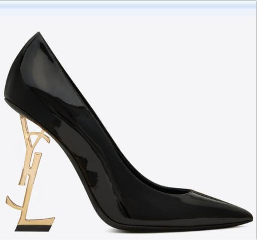 

With Box 2020 Brand Designer Ladies High Heel Shoes Sexy Brand Letters heel Shoes Genuine Leather Fashion Pumps New Spring Footwear Shoes, Gold