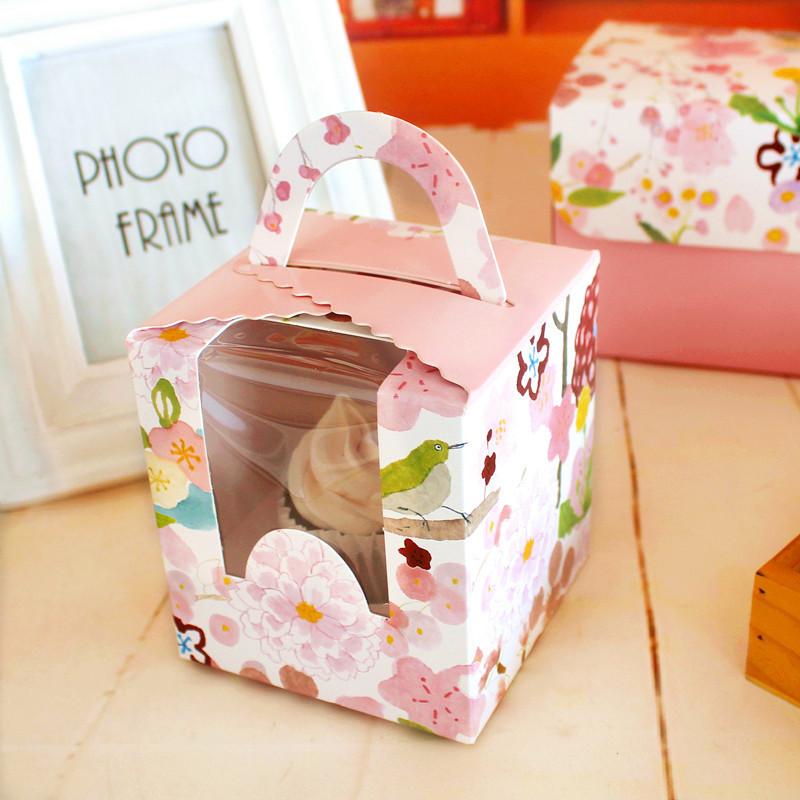 

20Pcs Cute Cartoon Box Mini 1 Case Paper Cupcake Tote Boxes Portable with Window Pudding Bottle Packaging Bag Party