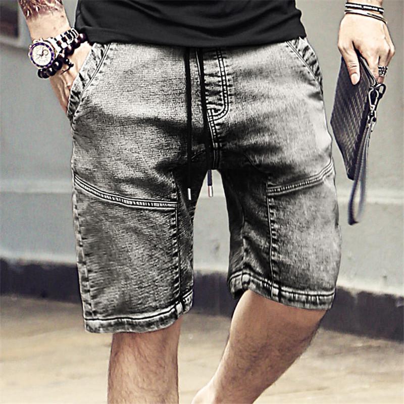 

TANG 2020 Casual Shorts for Men Elastic Waist New Gray Washed Old Men' Denim Shorts Male Cowboy Short Pants, Picture color