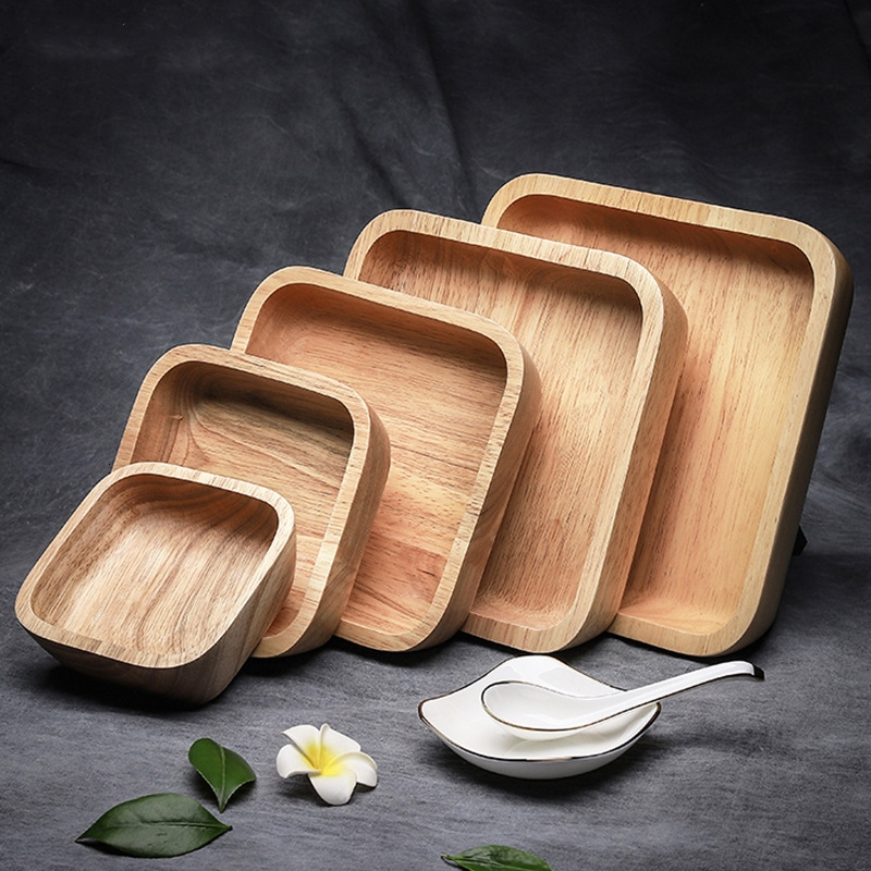 

2021 New Japan Style Rubber Bowl Fruit Dishes Saucer Tea Tray Dessert Dinner Bread Candy Wood Plate Bowls M8x2
