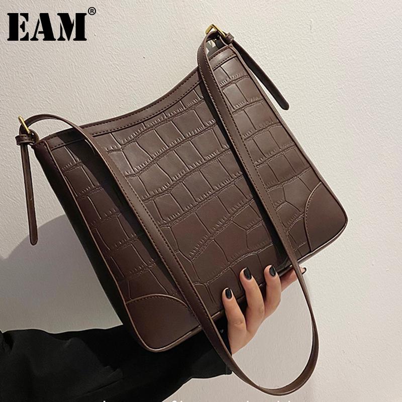 

[EAM] Women New Brief Vintage Brown Medium PU Leather Personality All-match Crossbody Shoulder Bag Fashion Tide 2021 18A0683, Beige