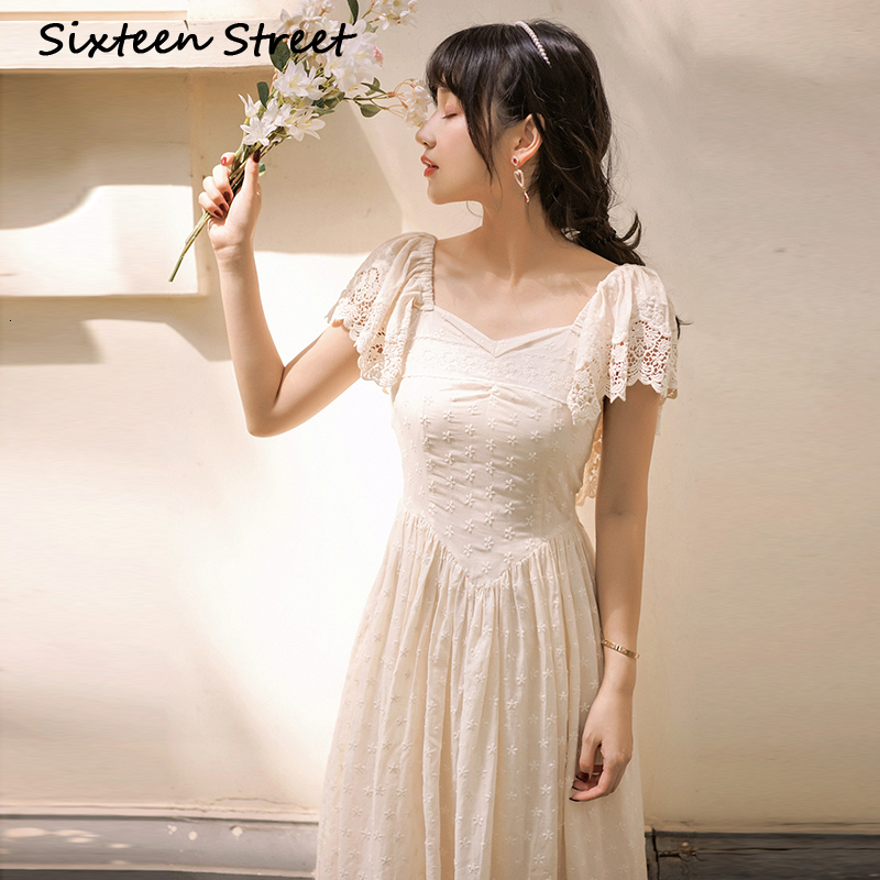 

2021 Beige Long Stylish Dress Embroidered Ankle-length Lace with Cleavage v Short Sleeve of Fairies Dressed in Women's Summer 4d9r, Blue