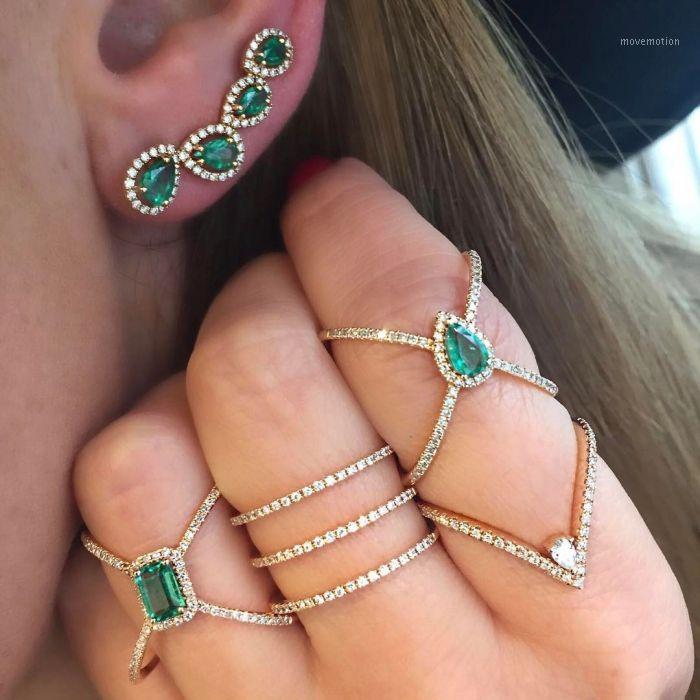 

bling green cz stone long ear climber stud earring for women Romantic wedding gift fashion teardrop cubic zirconia jewelry1
