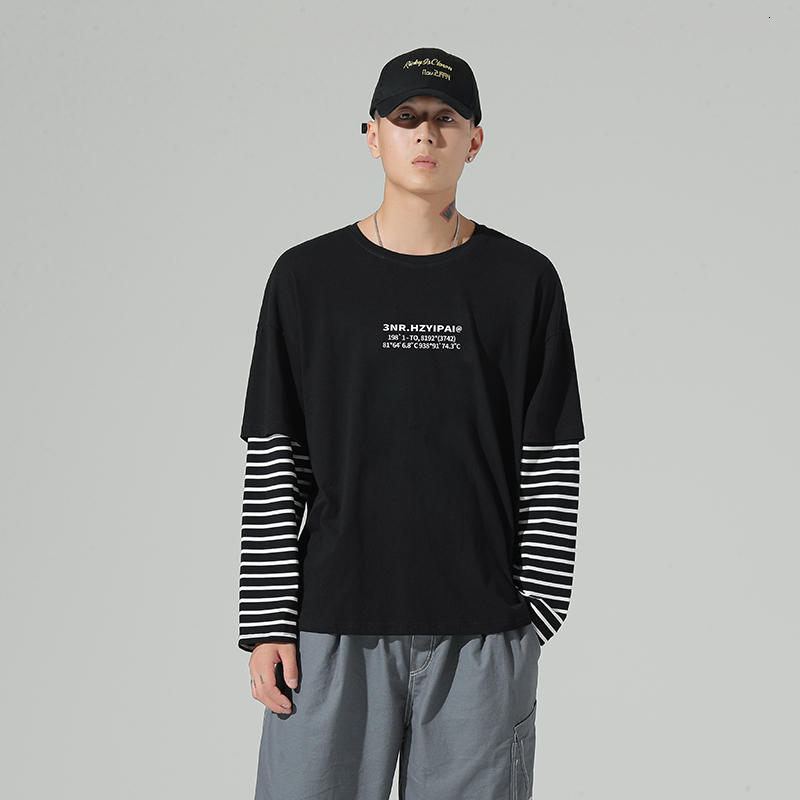 

2021 New Autumn Spring Black White Tshirt Top Tees Classic Style Brand Fashion Clothes Oversize M-5xl o Neck Long Sleeve t Shirt Men's 3tlb, Cs7028 b