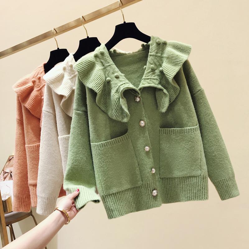 

Sweater Female Students Solid Color Knitted Coat Girls Knitwear Tops 2020 New Autumn Sweet Large Pockets Student Cardigan, Beige