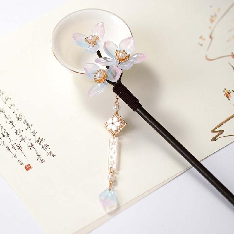 

Wooden Hair Sticks Vintage Feminine Headdress Retro Handmade Flowers Hairpins Hair Clip Women Jewelry