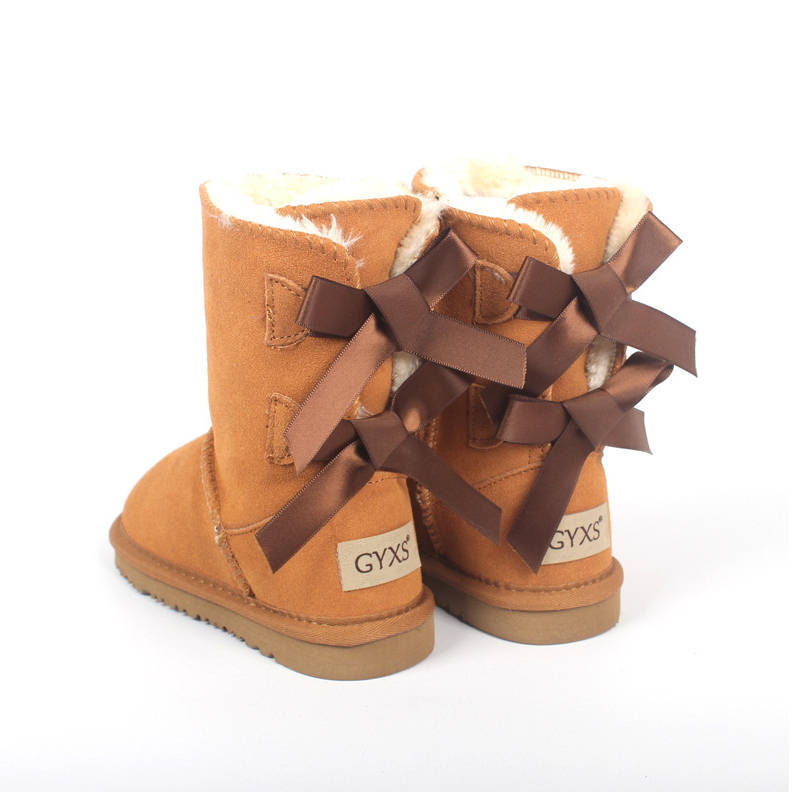 

Kids Children Snow Boots Winter Warm Genuine Leather Kids' felt Boot for Mid-calf Lace Up child Bow-knot Boys girls dusk shoes, Pink