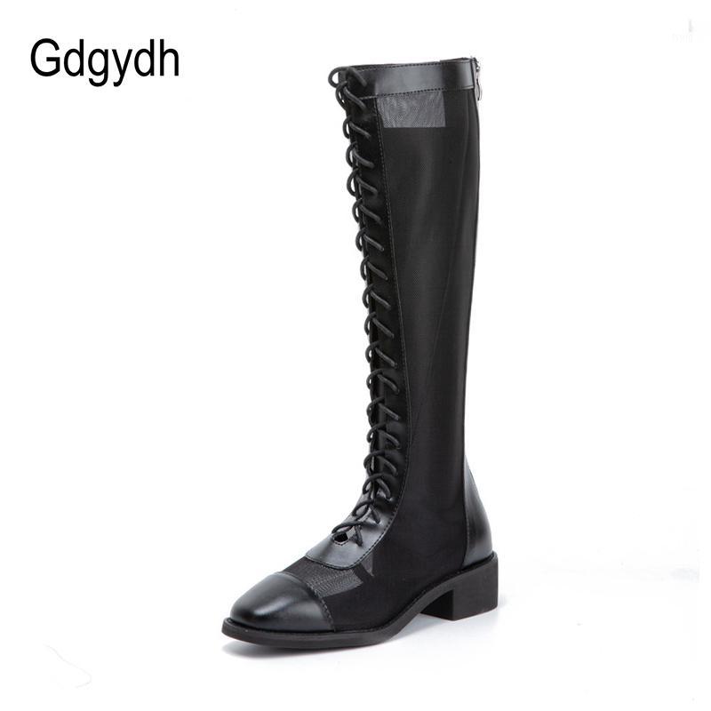 

Gdgydh 2020 New Autumn Boots Womens Knee High Boots Air Mesh Hollow Out Female Shoes Lacing Ladies Shoes Natural Leather Black1, Black shoes
