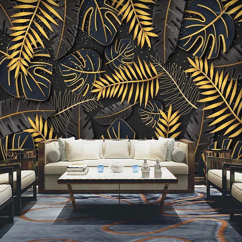 

Custom Wall Mural 3D Photo Wallpaper For Walls Nordic Tropical Plant Leaves TV Background Wall Painting Living Room Papier Peint1, As pic