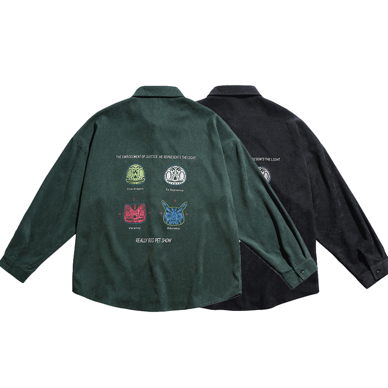 

2021 New Unissex Shirt Long Sleeve Printed Pattern Female Thick Black Green Shirts Male Clothes Hy06