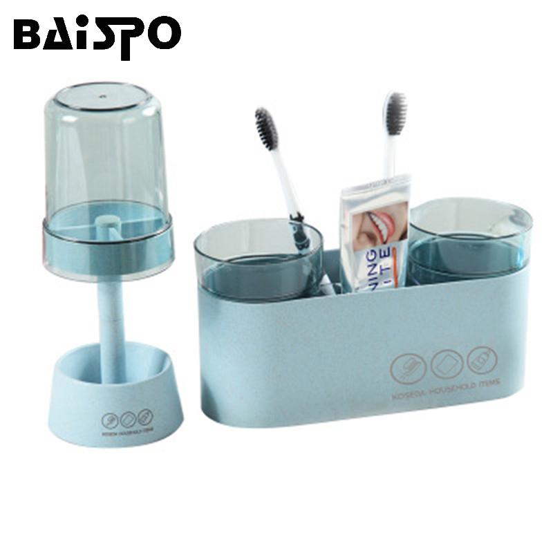 

Bath Accessory Set BAISPO Creative Toothbrush Holder Plastic Toothpaste And Storage Rack Multi-function Bathroom Accessories Sets