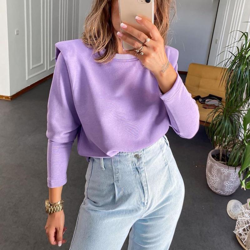 

Oversized Shirt Harajuku Women Solid Color Long Sleeve Plus Fleece Top Blouse Pullover Sweatshirt Shoulder Pads Shirt Oversize, Purple