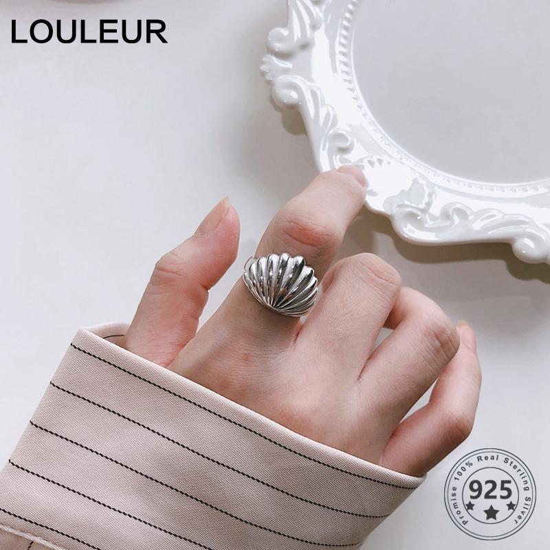 

LouLeur 925 Sterling Silver Shell Rings Women Trendy 925 Silver Open Rings For Girls High Quality Special Wide Ring Fine Jewelry