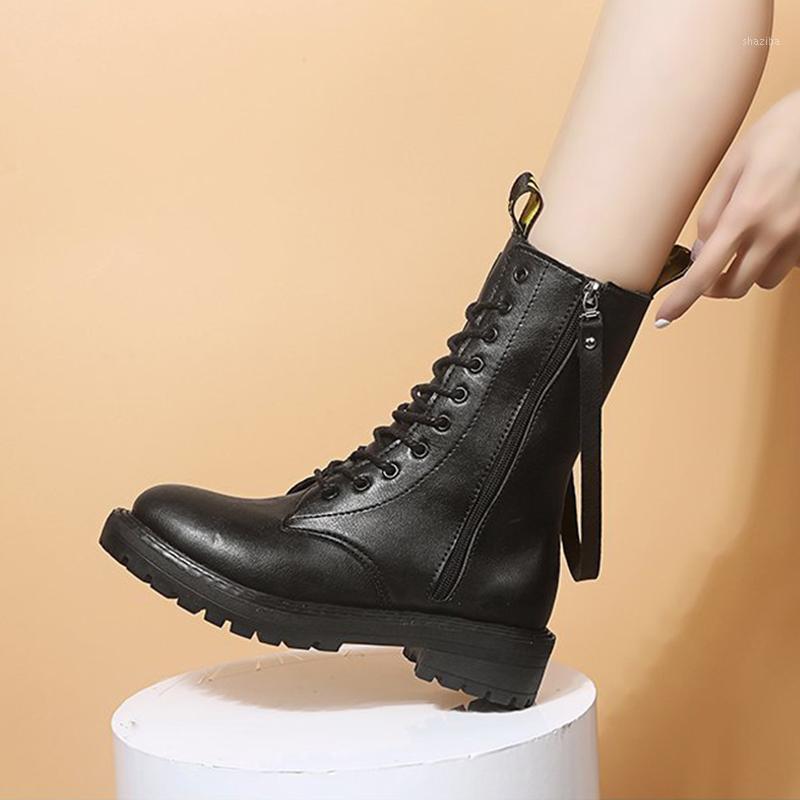 

Boots Women Winter Mid Calf Boots Ladies Fashion PU Leather Zipper Non Slip Motorcycle Shoe Female Plush Warm Fashion Woman 20201, No plush