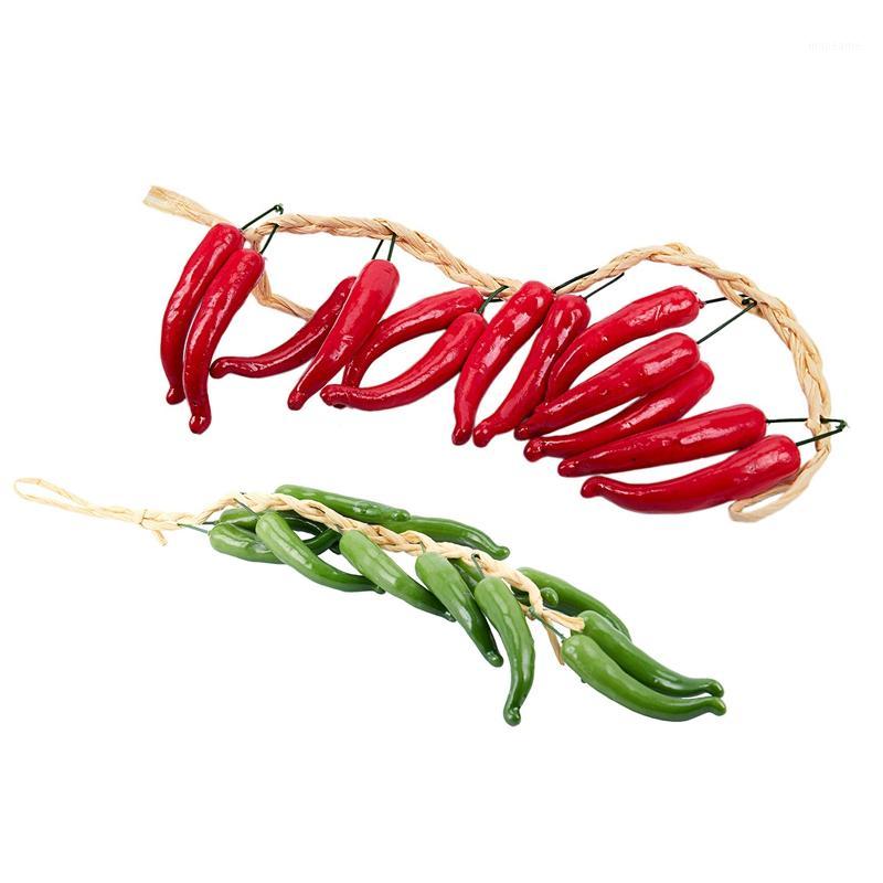 

Promotion! 2Pcs Best Artificial Chilli String Hot Peppers Hanging String Home Decor Vegetable Fruit - Green & Red1, Multi
