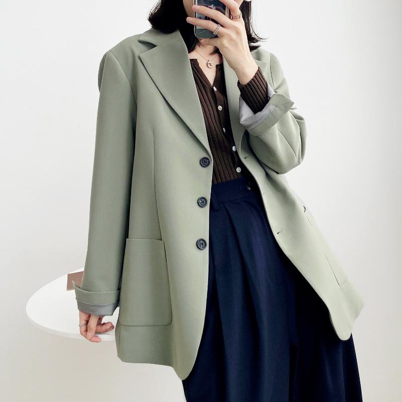 

New Retro Chic Drape Casual Suit For Women Loose Oversized Solid Color Women's Blazer Set Autumn Fashion Coat, Beige