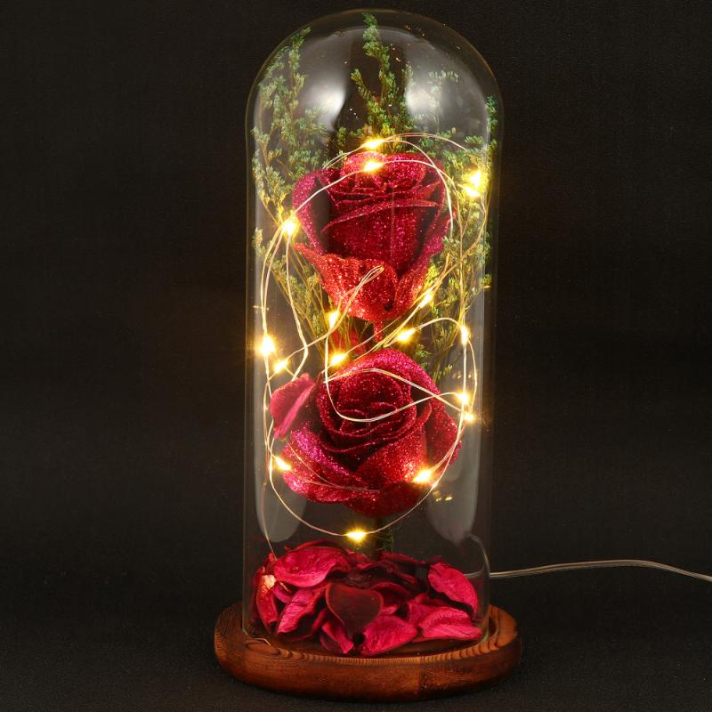 

Unique Rose LED Light Simulation Eternal Rose Lamp Eternal with Glass Dome, Purple
