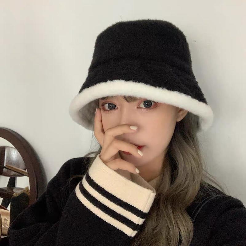 

Plush Warm Hat Women Autumn/winter Korean Style Fisherman Hat Sweet Soft Retro Basin, Black