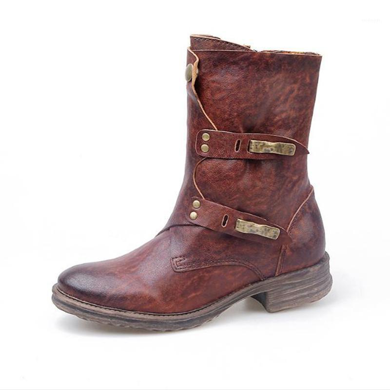 

Handmade Women Boots Autumn Winter Brown Genuine Leather Casual Boots Thick Soled Mid Tube Black Retro Ladies Shoes Botas1