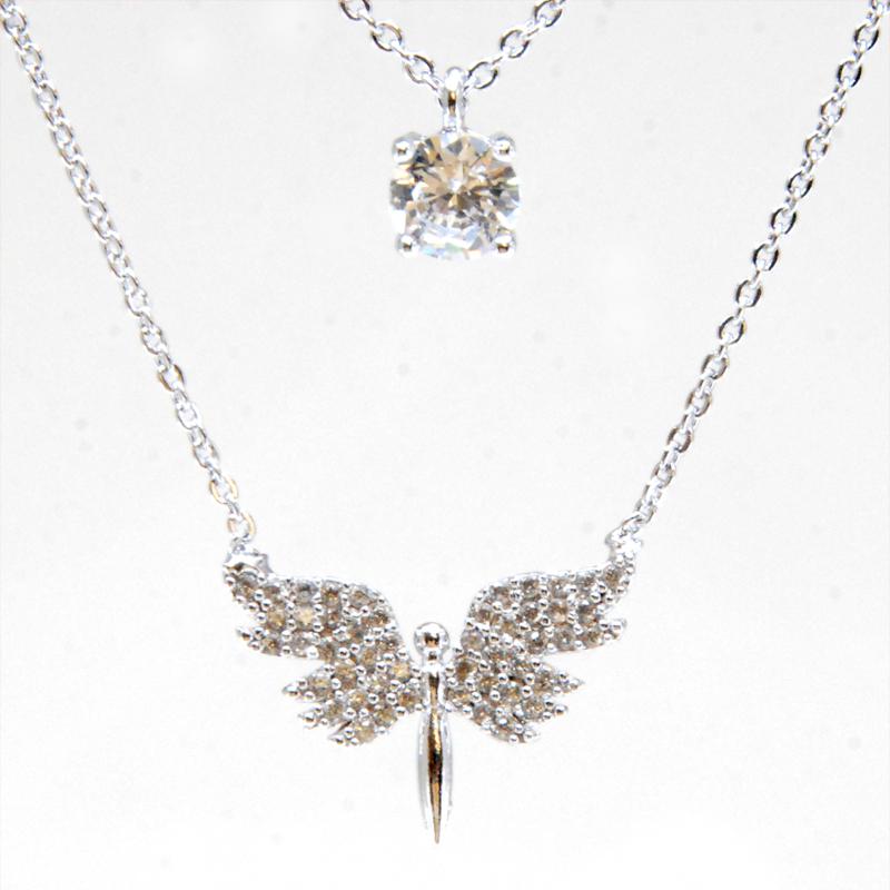 

Elegant Ladies Necklace With Angel Figured Stone and Double Chain
