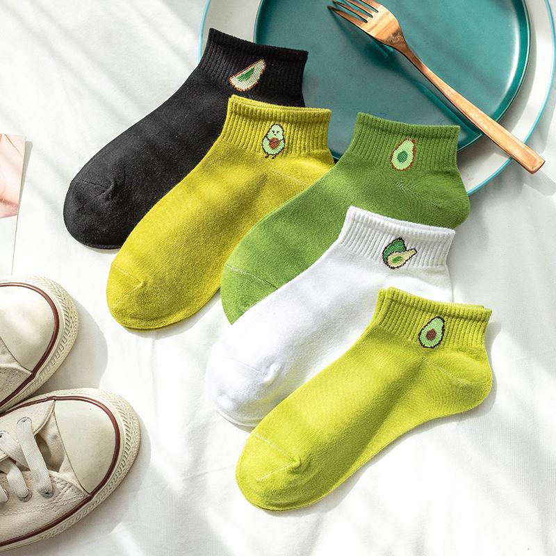 

Women Solid Avocado Embroidery Socks Casual Joker Cotton Short Socks For Ladies Concise College Style Breathable Sox Trendy New