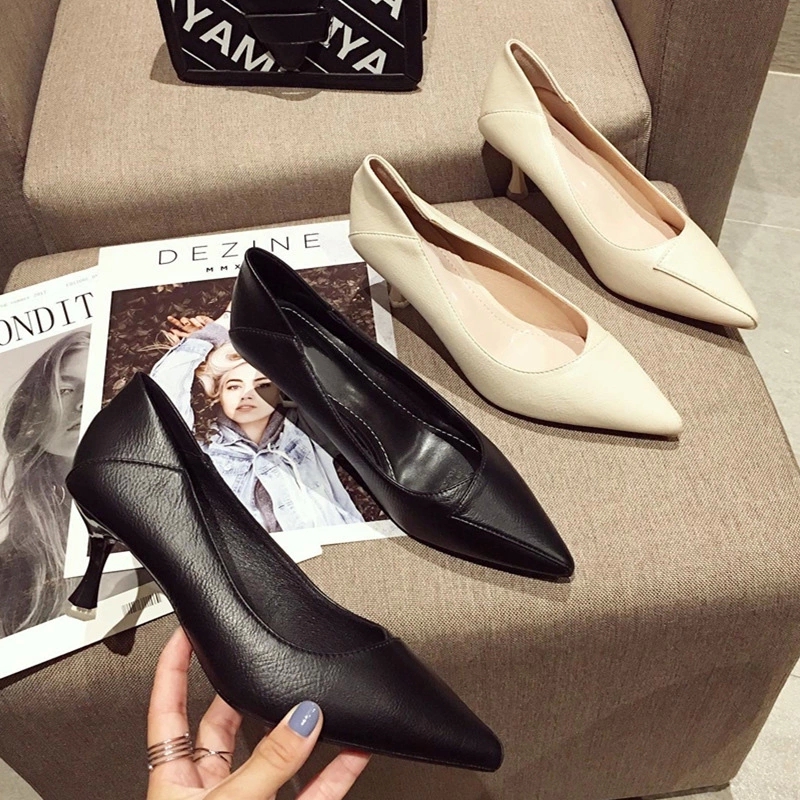 

Office Ladies High Heels Women Party Shoes 2020 Fashion Women Pumps Pointed toe Soft Leather Shoes Thin Heel 6cm A2181 #ie8m, Beige