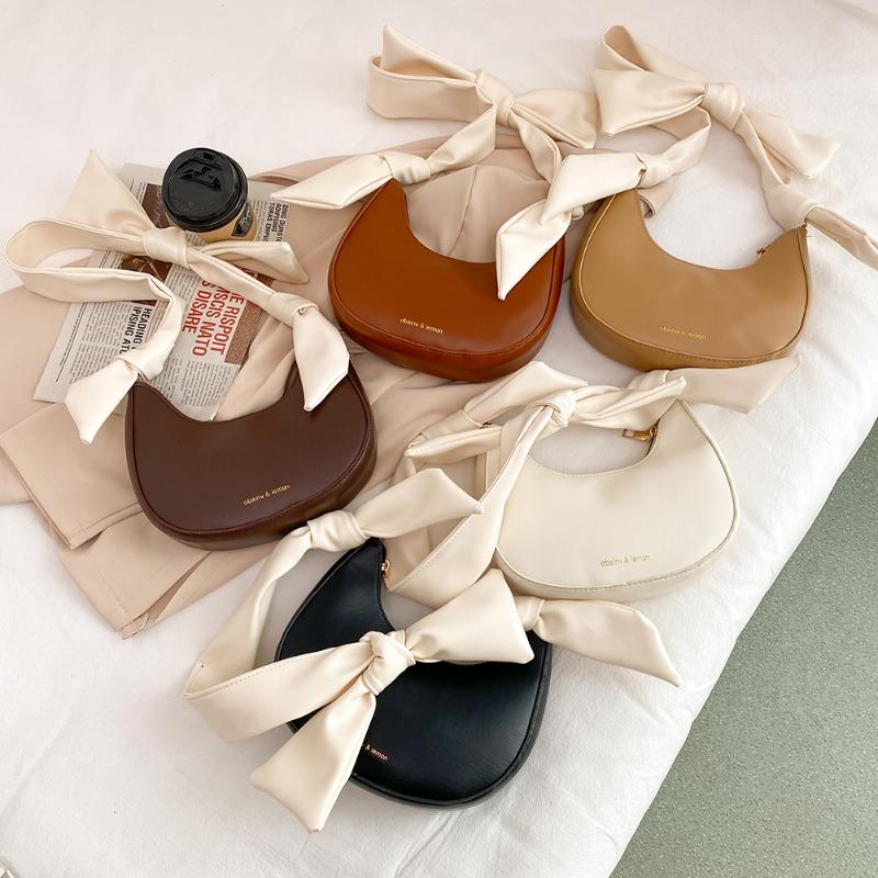 

Fashion PU Leather Shoulder Hobos Women Elegant Street Handbags Small Bowknot Strap Top-handle Bag Purse, Black