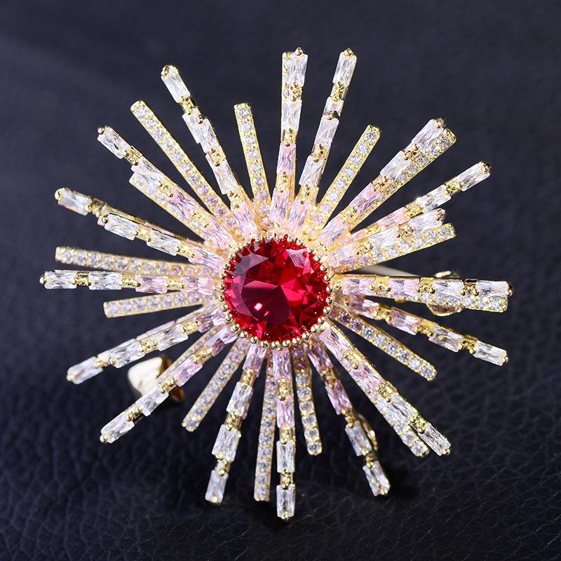 

Pins, Brooches Beautiful Pink Yellow Crystal Flower For Women Fashion Zircon Sunflower Brooch Wedding Bridal Party Bouquet Pins Broche