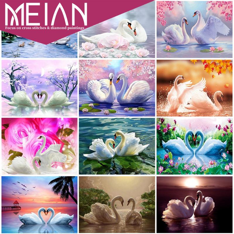 

2020 MEIAN Swan Full Set Diamond Embroidery Swans Rhinestones Cross Ctitch Kit Diamond Mosaic Swans Painting Animal