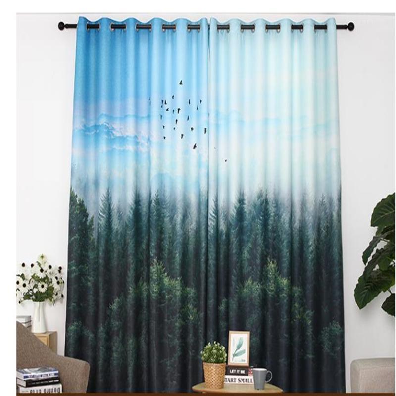 

green scenery 3d landscape curtains 3D Curtain Blackout Window Curtain Living Room personality curtains1, As pic