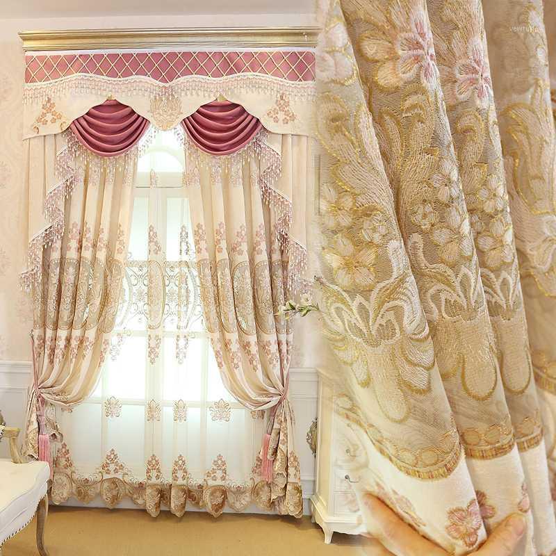 

Custom curtain Chenille embroidered yarn high-class modern European marry room cloth blackout curtain valance tulle sheer E6911