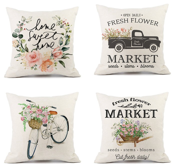 

cartoon truck bicycle pillow cover spring theme linen printing pillow case sofa cushion cover no fillings 45*45cm