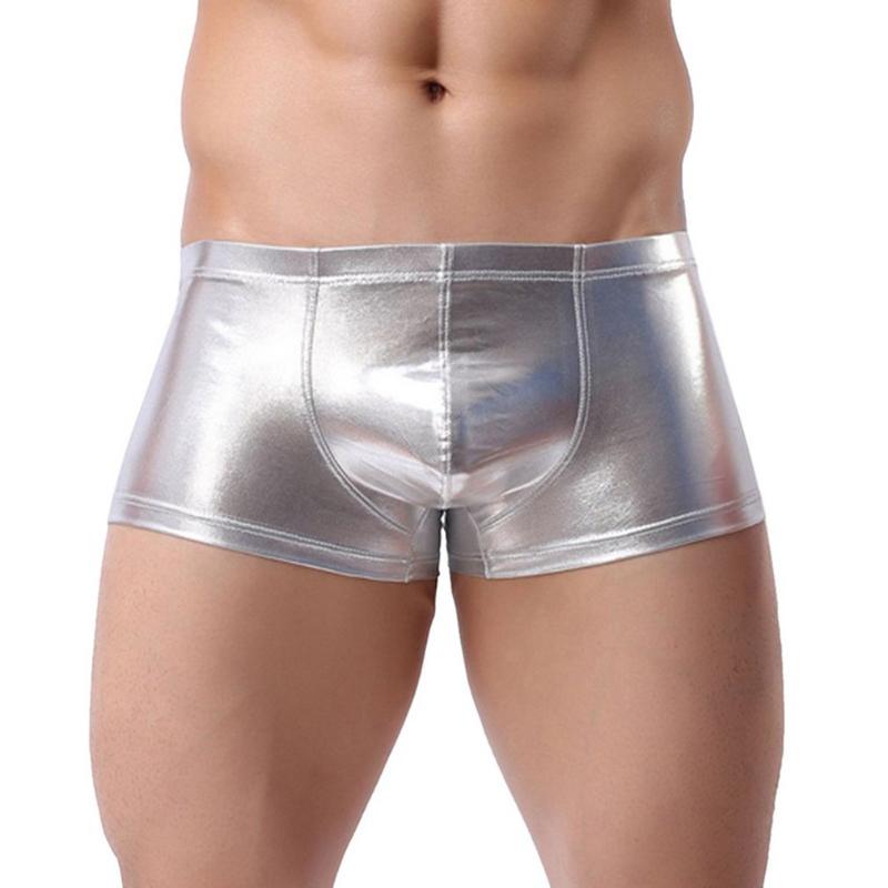 

New Patent Leather Sexy Boxer Briefs Funny Toy For Adult Games Men's Sexy Fun Boxer Shorts Hot Dropshipping, Silver
