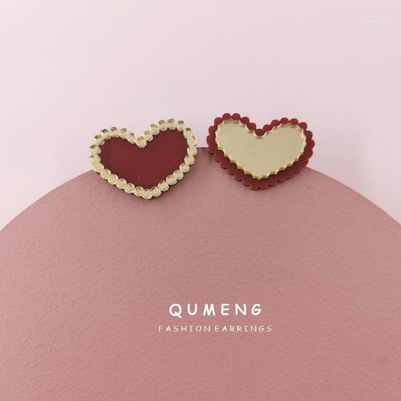 

Qumeng Girls Fancy Valentine's Day Gift Jewelry Gold Red Cute Love Heart Stud Earrings For Women 2020 Wholesale1