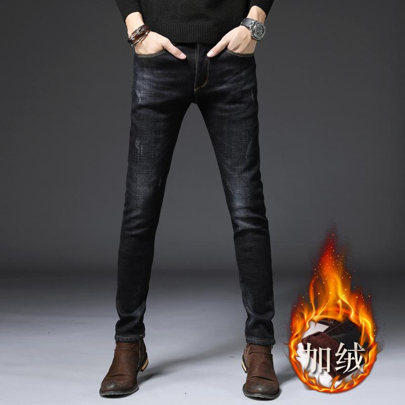 

Boutique plus velvet thickening in the fall and winter of elastic jeans men men's feet warm trousers cultivate morality pants, See chart
